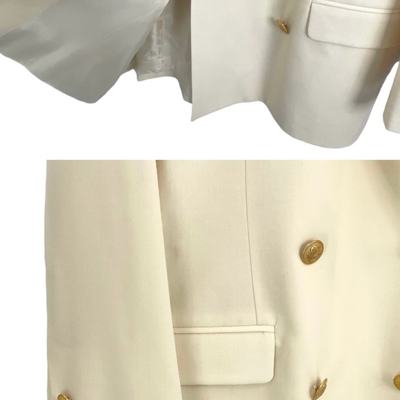 Vintage Blazer Boxy Oversized 100% Wool Double Breasted Ivory Made in USA | 10 - Picture 6 of 7